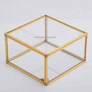 Elegant Design Brass & Glass Jewelry for Tabletop Decorative Display Case Use <b>Makeup</b> Earring Jewelry Storage <b>Box</b> - Product Image 1