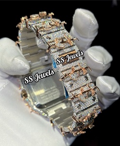 นาฬิกากลไกสำหรับผู้ชายหรูหราคุณภาพสูงประดับบัลลังก์เพชร VVS Moissanite อะนาล็อกสแตนเลสสไตล์ฮิปฮอป - Product Image 6