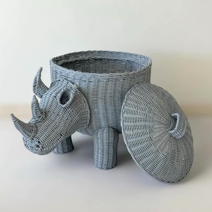 Colourful dino <b>storage</b> <b>hamper</b> basket with lid kids room accessories natural rattan weave baskets - Product Image 5