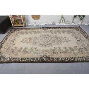 Alfombra ecológica de lana Vintage, diseño de retales beige y marrón, hecha a mano, pila mediana, área grande, rectángulo de 5,8x9,7 pies para el suelo del hogar - Product Image 3