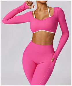 Trending Solid High Waist Deep V Shape Back Scrunch Fitness Yoga Sport <b>Leggings</b> Pants Set for Women - Product Image 3