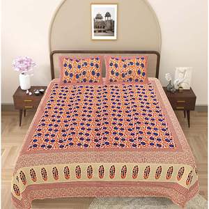 Orange <b>Floral</b> 240 TC 100% Cotton Super King Bedsheet Set with 2 Pillow Covers 3-Piece Comforter for Home Use (SHKV1107) - Product Image 2