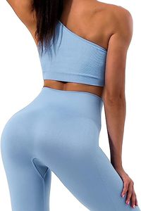 Nouveauté Ensemble de yoga 2 pièces pour femmes, stretch haut, short et soutien-gorge à motif solide avec dernier design et logo à la taille, de bonne qualité - Product Image 5