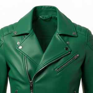 Veste de moto en cuir vert style streetwear pour femmes, vente en gros personnalisée, prix d'usine, style motard authentique, manteau tendance pour femmes - Product Image 5