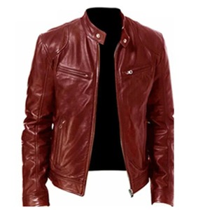 Chaqueta de cuero PU de piel de vaca de talla grande para hombre de estilo callejero, chaqueta ajustada con cuello levantado, solapa de motocicleta antiviento, cremallera Diagonal - Product Image 1