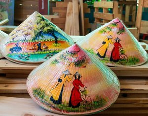 Sombrero en feuille de palmier naturel du Vietnam, fabriqué à partir de fibres végétales, rayé, décontracté, pour voyage, unisexe, décoration culturelle - Product Image 4