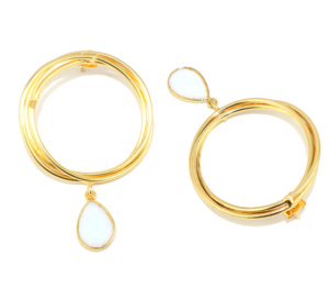 Minimalist Style Checker Cut Opalite Hydro Quartz round Shape 24K Gold Plated Brass Metal Drop <b>Earring</b> Wholesale <b>for</b> <b>Women</b> Girls - Product Image 3