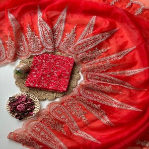 Saree glamour en tissu organza lourd avec paillettes all-over et broderie multi-cordons complet avec chemisier en soie Banglori - Product Image 2