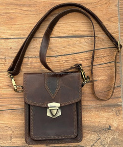 Sac à bandoulière en cuir véritable fait à la main en cuir véritable nouveau sac à main décontracté petit sac à bandoulière bureau en gros sacs unisexes de haute qualité - Product Image 5