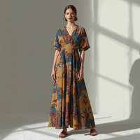 Robe longue décontractée en tissu tissé avec dentelle et sequins, imprimé numérique, en spandex et cachemire, boutonnée, élégante pour femme, personnalisation OEM ODM