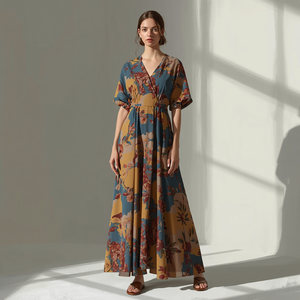 Robe longue tissée décontractée à imprimé numérique, élégante, pour femme, avec personnalisation OEM ODM - Product Image 4