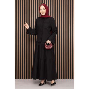 Conjunto de Dos Piezas con Encaje Negro, Camisa Casual de Verano y Falda Larga, Tejido de Cuero y Punto, Corte Ajustado - Product Image 5