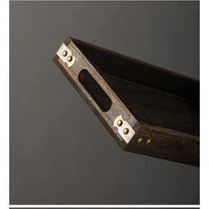 Eye Catching Design Wooden Serving Tray Walnut Finishing Set Of 3 Perfect for Home and Restaurant with <b>Metal</b> <b>Corner</b> Storage Tray - Product Image 5