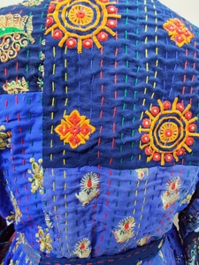Bata de baño 100% algodón indio Patchwork hecho a mano Kantha Stitch bata de algodón Kimono bata de baño ropa de noche tamaño libre - Product Image 6