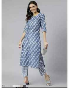 Precioso Kurti de algodón puro con pantalón Diseño de uso regular de Surat Impreso Trabajo Nueva variedad para ropa india y pakistaní - Product Image 4