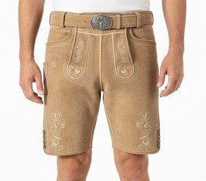 Lederhosen authentiques allemands pour hommes en cuir véritable à carreaux, mi-longs, respirants, avec décoration boutonnée, style Oktoberfest - Product Image 2