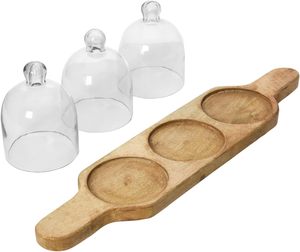 Bandeja de exhibición decorativa de madera con cloches y asas Plato decorativo Bandeja de servicio Tamaño personalizado Color de madera natural - Product Image 4