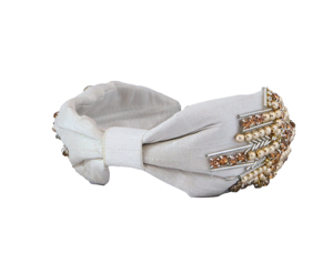 Lightweight, comfortable & durable Premium Handmade Pearl Crystal <b>Beaded</b> Knot <b>Headband</b> with Embroidered Fabric Hair Accessory - Product Image 2