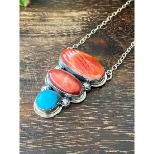 Collier en argent sterling Tony Yazzie Sleeping Beauty Turquoise & Spiny Oys pour occasions spéciales - Product Image 4
