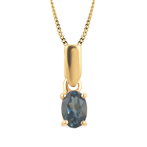 Colgante ovalado de Topacio Azul de Londres, ajuste de punta de plata 925, joyería fina hecha a mano minimalista de Ishime Jewels para mujer - Product Image 1