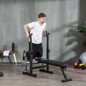 Banc de musculation pliable HOMCOM avec 8 hauteurs réglables et support d'haltères en acier et PU, 140x73x98-122 cm, noir - Product Image 2