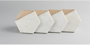 Posavasos elegantes de piedra de mármol blanco natural hechos a mano de latón Metal Chip pegado elegante juego de cuatro piezas para el hogar o la oficina - Product Image 2