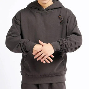 Sudadera con capucha desgastada para hombre de peso pesado estilo Street Wear Venta caliente Diseño de tendencia Sudadera con capucha desgastada de secado rápido - Product Image 3
