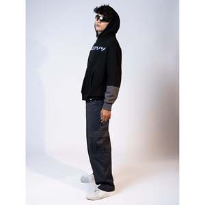 Sweat à capuche décontracté en molleton colorblock taille XL, délavé à l'acide avec impression sérigraphiée pour l'automne et l'hiver - Product Image 2