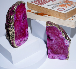 Vente en gros Agate Rangement de bureau Décoratif cristal naturel artisanat pierre naturelle serre-livres décoration de bureau serre-livres en agate dorée - Product Image 5