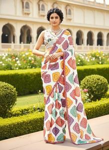 Georgette Saree with Lace Border for Women <b>Wedding</b> Wear Made in India In-Stock - Product Image 3