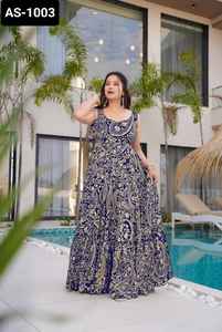 Plus beau costume d'Anarkali Salwar Kameez Roman Simmer Silk salwar Kameez avec organza Silk Dupatta Set pour femmes Ethnic Wear - Product Image 2