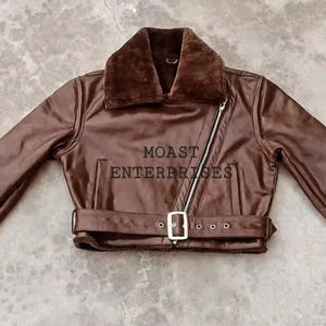 Veste en cuir de vache personnalisable de haute qualité Logo Style vintage Denim tissu teint uni fermeture éclair hiver Service OEM disponible - Product Image 1