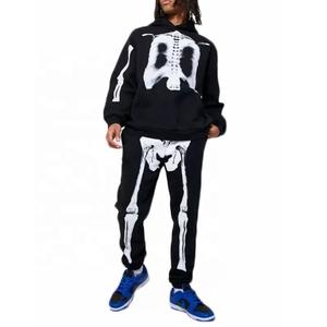 Conjunto de chándal de invierno personalizado para hombre con serigrafía de calavera y logotipo de peso pesado 100% algodón polar Jogger pantalones con capucha nueva talla grande - Product Image 4
