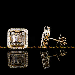 Bonitos pendientes de tuerca Unisex de Plata de Ley 925 hechos a mano por diamantes cultivados en laboratorio de claridad VVS de corte redondo y Baguette - Product Image 4