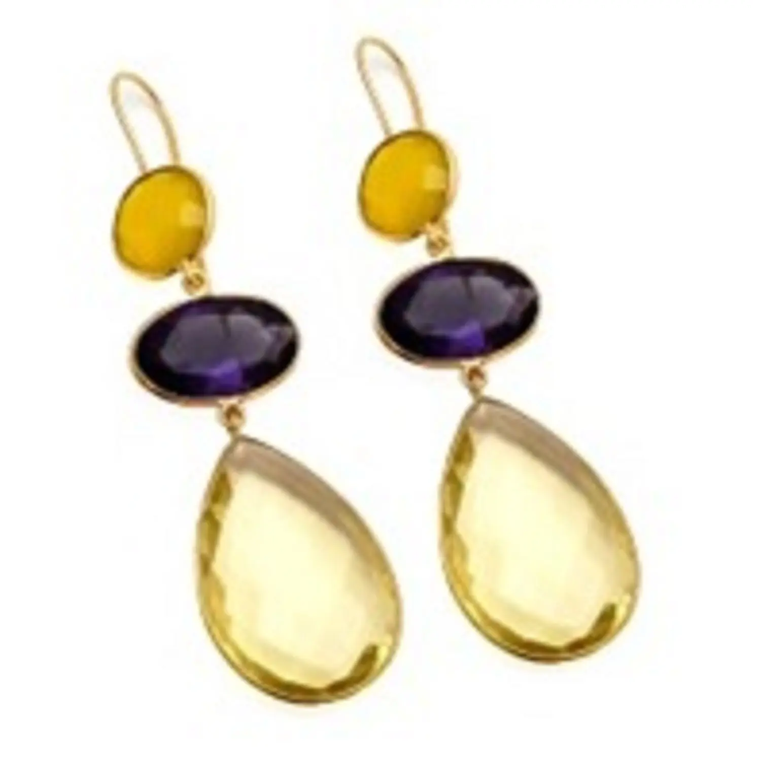 Baru Datang Lemon Quartz Amethyst Quartz & Kuning Chalcedony Gemstone 925 Sterling Silver Pear Dan Anting Bentuk Oval