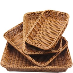 High Quality 4Pcs <b>Rectangular</b> Bamboo Fruit <b>Baskets</b> Multipurpose <b>Storage</b> Rattan Set for Home Kitchen Farmhouse Decor - Product Image 1