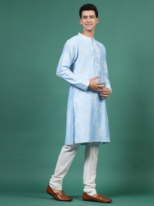 ชุดคุร์ตาผู้ชายสีน้ำเงินปักลายวินเทจ แห้งเร็ว สไตล์อินเดียดั้งเดิม แฟชั่นชาติพันธุ์  ไซส์ฟรี ยี่ห้อรามาส คุร์ติส - Product Image 4