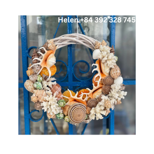 COURONNE DE COQUILLAGE DE MER DÉCORATION UNIQUE COURONNE DE PORTE RONDE SUSPENDUE À L'EXTÉRIEUR DE LA PORTE MADR of MIX COLORÉ COQUILLE DE MER au VIETNAM - Product Image 2