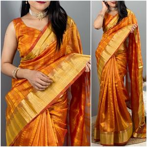 Tela de Organza Multicolor para mujer, blusa india de calidad de exportación con Secuencia integrada y bordes Zari & tusles en Pallu - Product Image 5