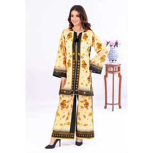 Traje de dos piezas sin coser de muselina estampada TLP-52021, talla grande, con estampado floral y liso, ligero, para eventos formales diurnos, talla XS, con cremallera. - Product Image 1