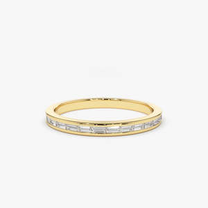 14K Baguette Diamond Engagement Bridal Wedding Band 15 Stones IGI Certified Channel Set Half Eternity <b>Ring</b> <b>Stacking</b> Jewelry - Product Image 5
