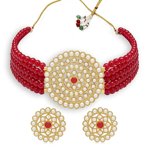 Collier ras-de-cou rouge avec diamants et perles, plaqué or 18 carats, ensemble de bijoux élégants pour mariage et cadeau - Product Image 2