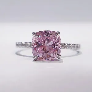D: aaa Цвет камня: белое золото кольцо Подушка cut розовый муассанит обручальное кольцо для дам