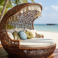 Tumbona de Ratán Hecha a Mano, Estilo Contemporáneo, Portátil, para Playa, Piscina, Jardín, Hotel y Villa