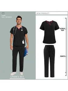 Exfoliantes de enfermería Elasticidad Clínica de mascotas Enfermera Color sólido Exfoliantes médicos Ropa DE TRABAJO Ropa delgada de médico de LICRA alta-Tallas XL 3XL - Product Image 3