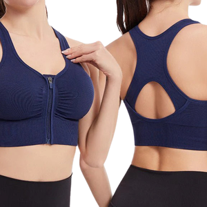 Soutien-gorge de sport en nylon/coton extensible respirant sans couture à fermeture éclair torsadée à l'avant pour femmes rondes - Product Image 6