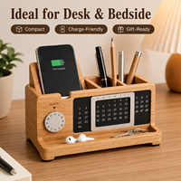 Organisateur de table en bois à double niveau, calendrier perpétuel, station d'accueil multifonction pour téléphone, porte-stylo, salon, bureau à domicile