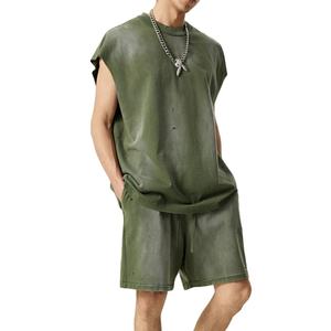 เสื้อยืดแขนสั้นสีซีดแบบผู้ชาย พร้อมกางเกงขาสั้น ผ้าเจอร์ซีย์คอตตอน 100%  แบบเรียบ ไม่มีลาย  รับสกรีนโลโก้ คุณภาพดีเยี่ยม ชุดขาสั้นผู้ชาย - Product Image 1