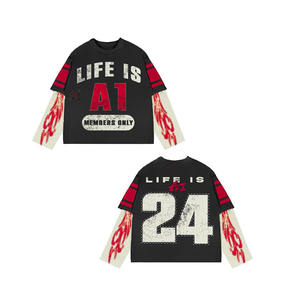 Chemise en coton à manches longues double couche pour homme 280GSM Coupe ample Impression d'écran Logo personnalisé Chemises décontractées Streetwear - Product Image 1