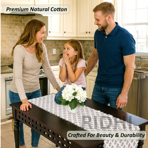 ผ้าปูโต๊ะลายดอกไม้หรูหรา ขอบหยัก ทำมือ พิมพ์ลายบล็อกผ้าฝ้ายอินเดียสีน้ำเงินแดง  ปรับแต่งได้ สำหรับโต๊ะอาหารที่บ้าน - Product Image 4